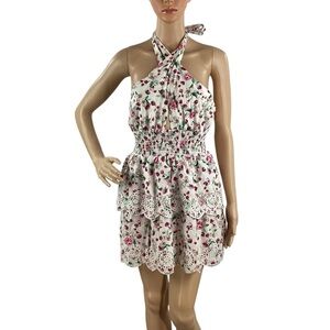 BB Dakota Strawberry Bliss Eyelet Tiered Halter Mini Dress White M